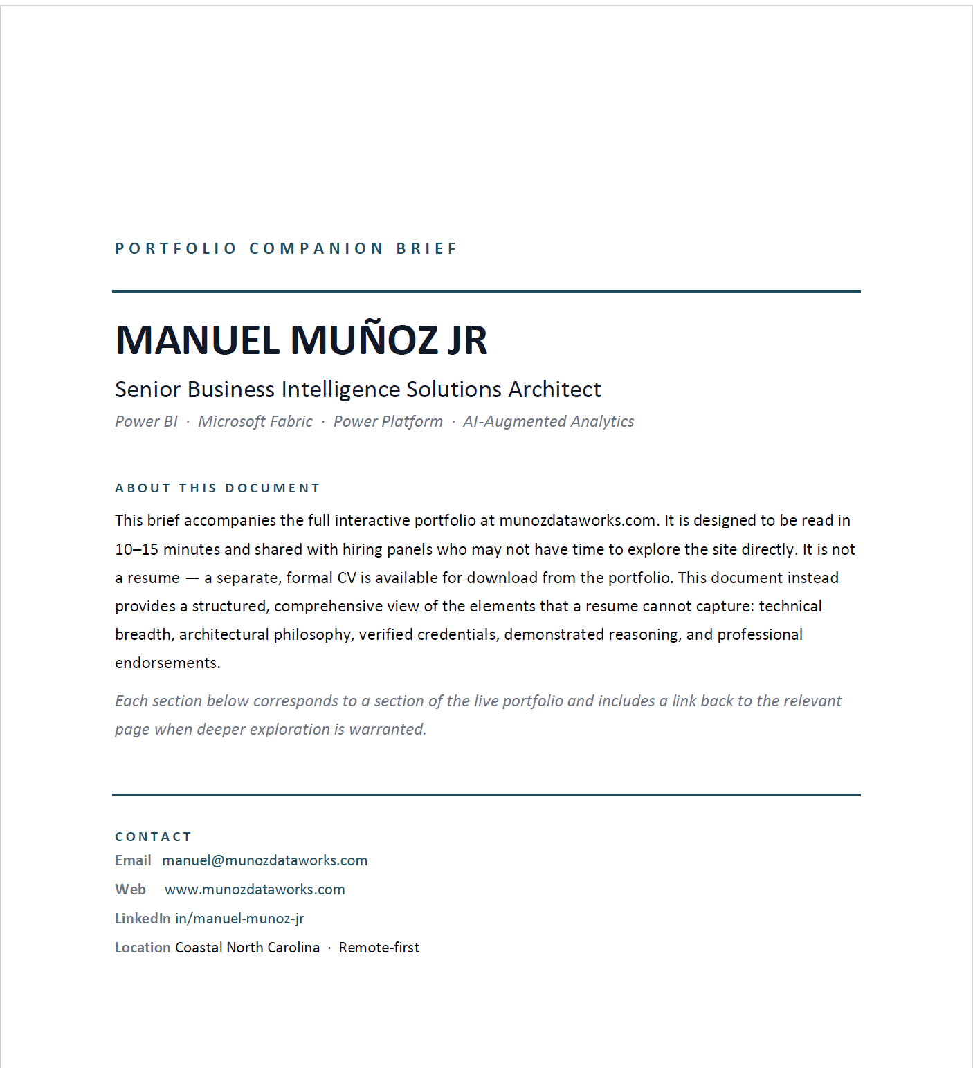 Portfolio Companion Brief Cover — Manuel Munoz Jr